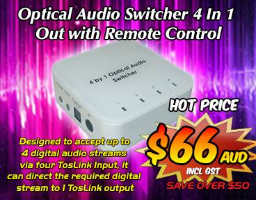 Optical Audio Switcher 4 In 1 Out with Remote Control