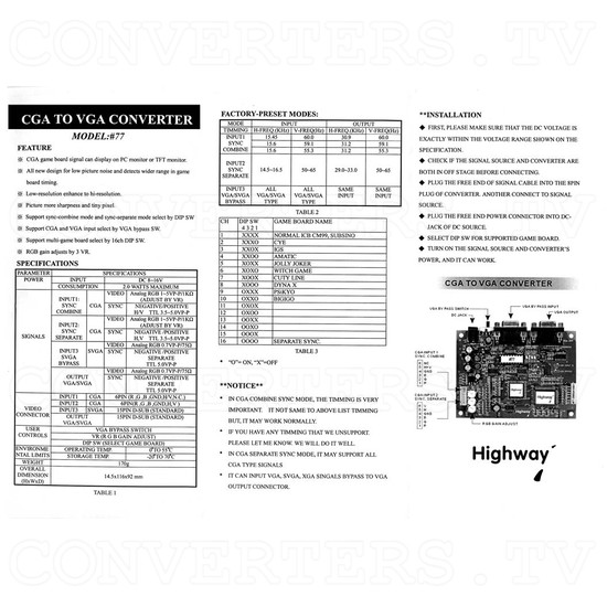 CGA to VGA Converter - LCD Suitable - Manual
