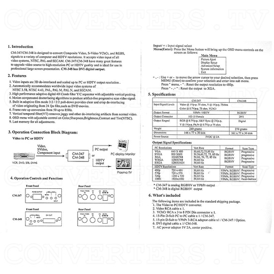 PAL or NTSC to DVI Converter - Instruction Sheet
